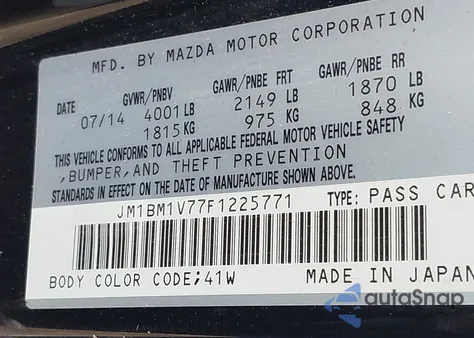 2015 Mazda 3 I Touring z USA, uszkodzony, nr VIN JM1BM1V77F1225771